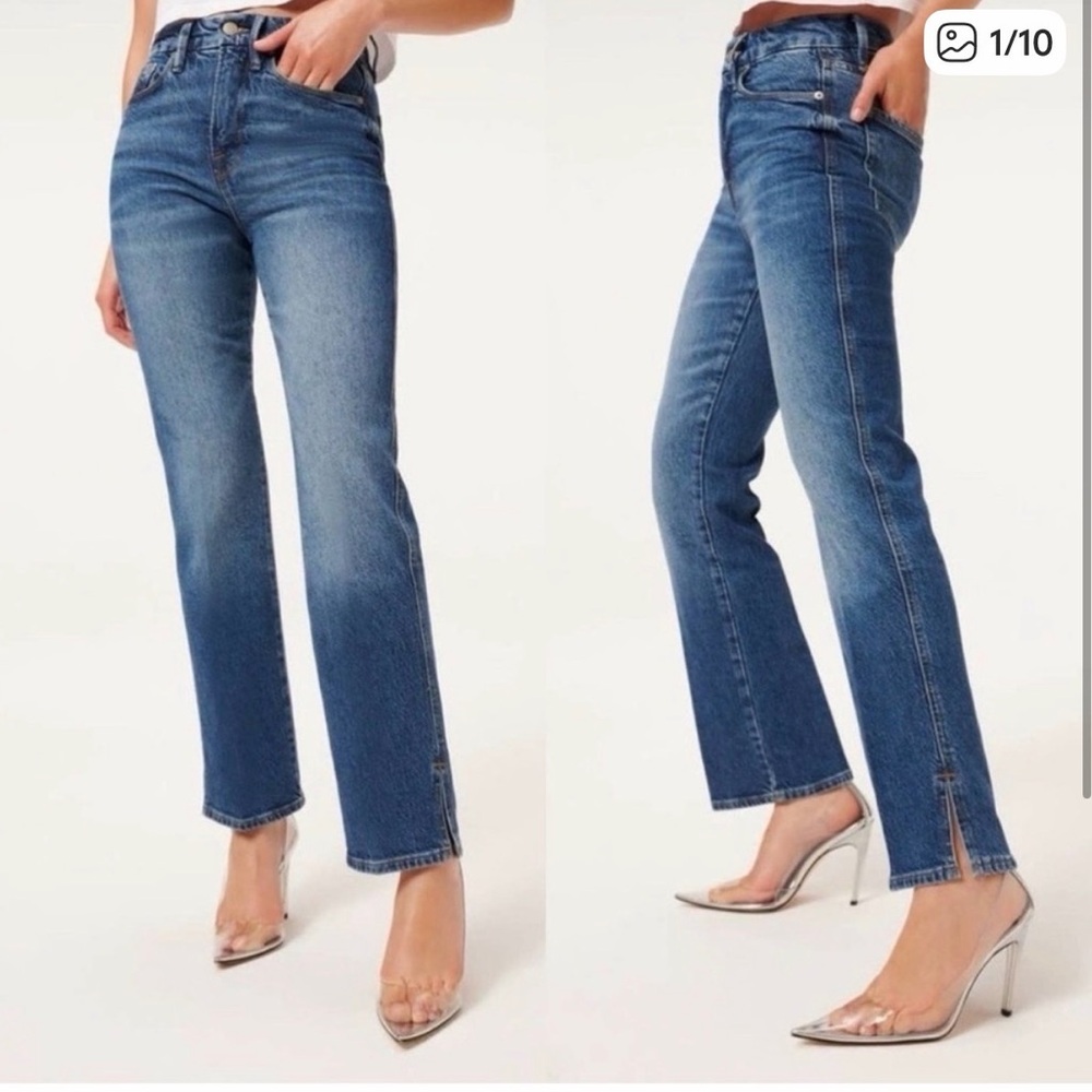 Good American Jeans Womens 2 26 Good Curve High Rise Straight Side Slit